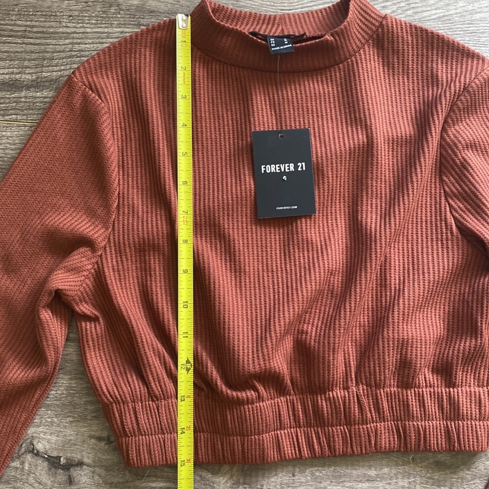 3/$15 Forever 21 NWT brown waffle knit cropped mock neck long sleeve shirt - Picture 6 of 7